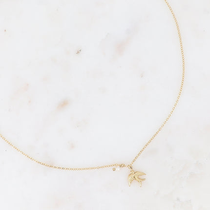 Collier - envol d'un oiseau et petite perle d'eau douce