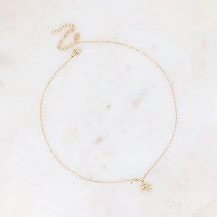 Collier - envol d'un oiseau et petite perle d'eau douce