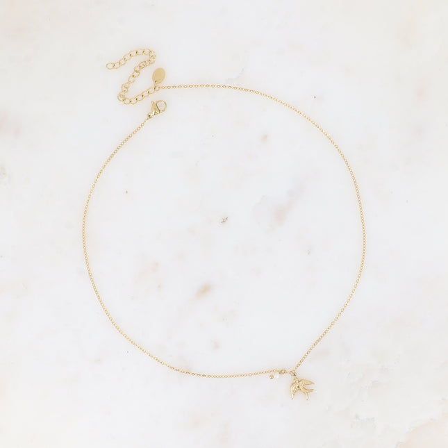 Necklace - a bird in flight and a small freshwater pearl