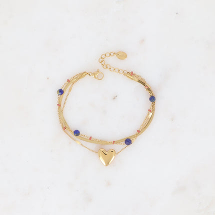 Bracelet 3 rangs - émail, pierres naturelles, maille miroir et pendentif coeur