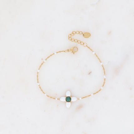 Bracelet - trèfle en émail et pierre naturelle carrée