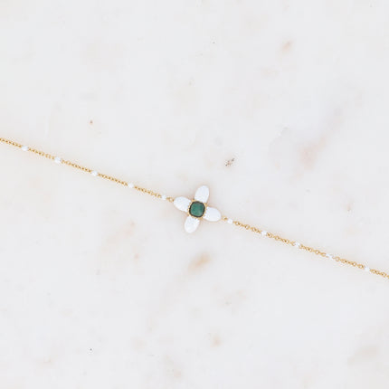 Bracelet - trèfle en émail et pierre naturelle carrée