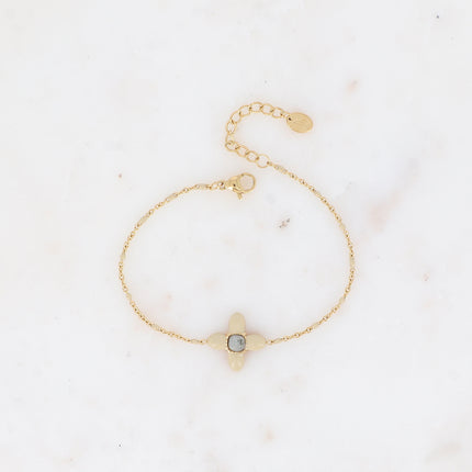 Bracelet - trèfle en émail et pierre naturelle carrée