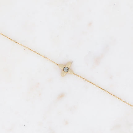 Bracelet - trèfle en émail et pierre naturelle carrée