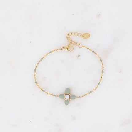 Bracelet - trèfle en émail et pierre naturelle carrée