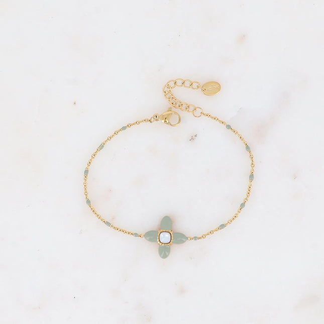 Bracelet - clover in enamel and square natural stone