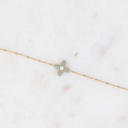 Bracelet - trèfle en émail et pierre naturelle carrée