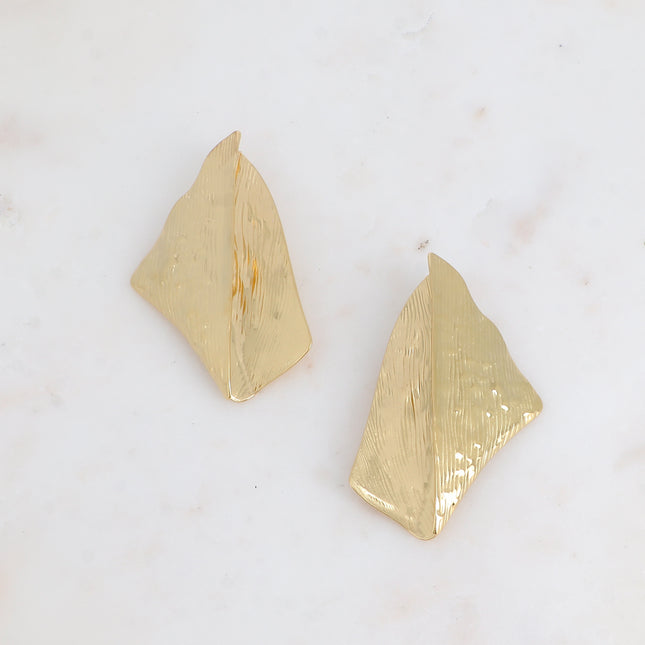 Stud earrings - large piece with a folded and textured effect