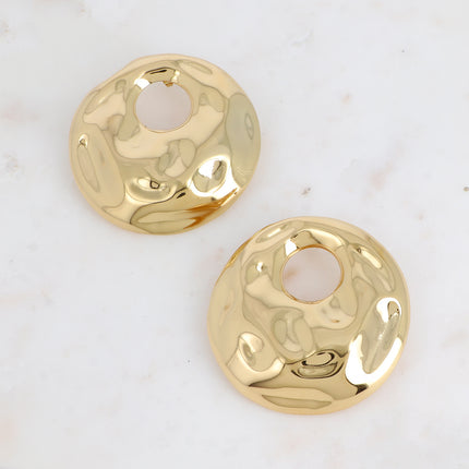 Boucles puces Macchiato - grande pièce ronde bombée martelé avec rond ajouré 64mm