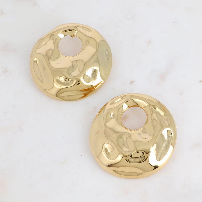 Boucles puces Macchiato - grande pièce ronde bombée martelé avec rond ajouré 64mm