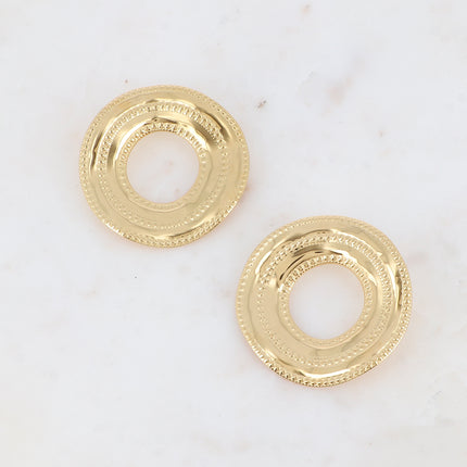 Stud earrings - large piece, 52mm milgrain effect circle