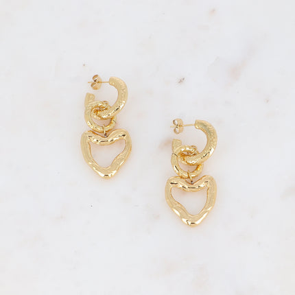 Thècla drop hoop earrings - 3 pieces, 2 hammered rings and one openwork heart