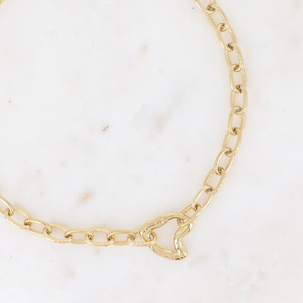 Collier Thècla - maille alternée lisses et damiers, pendentif coeur ajouré
