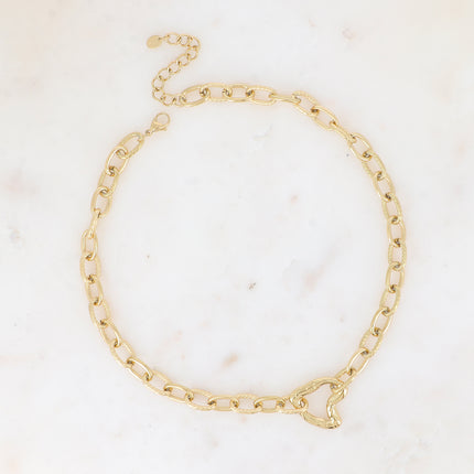 Collier Thècla - maille alternée lisses et damiers, pendentif coeur ajouré