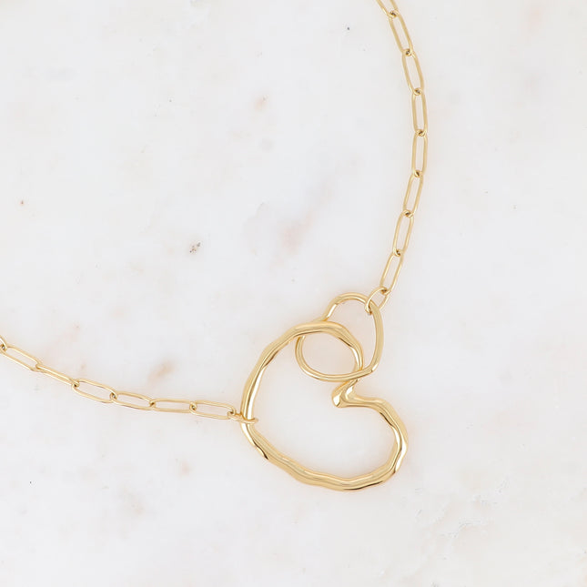 Necklace - oval chain and double openwork heart