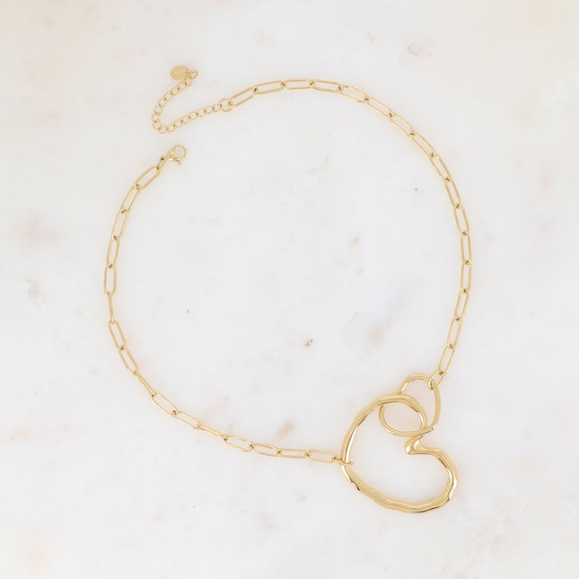 Necklace - oval chain and double openwork heart
