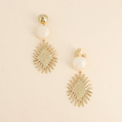 Boucles pendantes Juliette - 3 pièces, demi boule martelée, acétate et pièce florale ovale