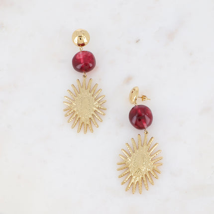Boucles pendantes Juliette - 3 pièces, demi boule martelée, acétate et pièce florale ovale