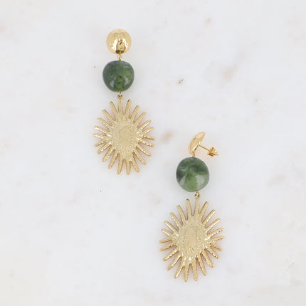 Boucles pendantes Juliette - 3 pièces, demi boule martelée, acétate et pièce florale ovale