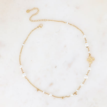 Kaïna Necklace - white resin beads and flower pendant