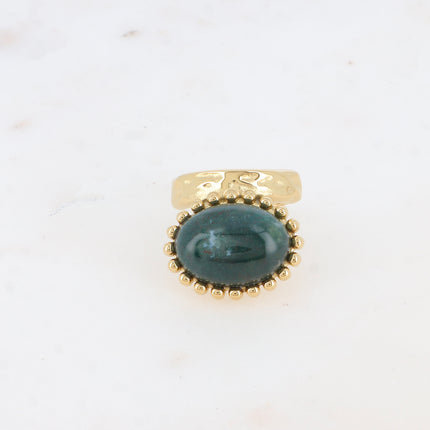 Bague Angeline - pierre naturelle ovale et contour boules