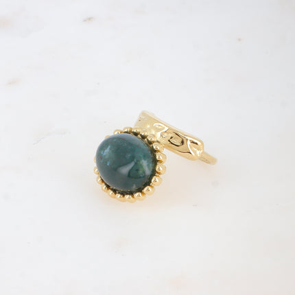 Bague Angeline - pierre naturelle ovale et contour boules