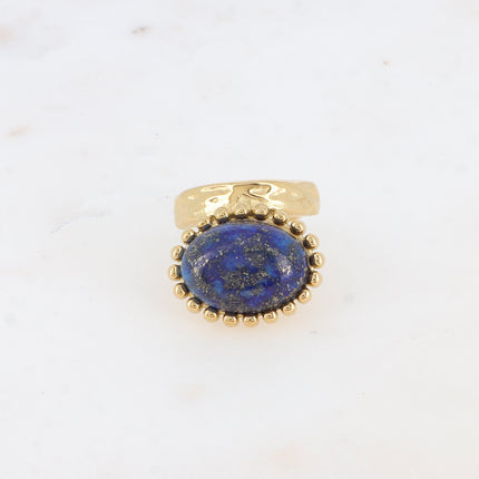 Bague Angeline - pierre naturelle ovale et contour boules