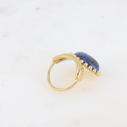 Bague Angeline - pierre naturelle ovale et contour boules