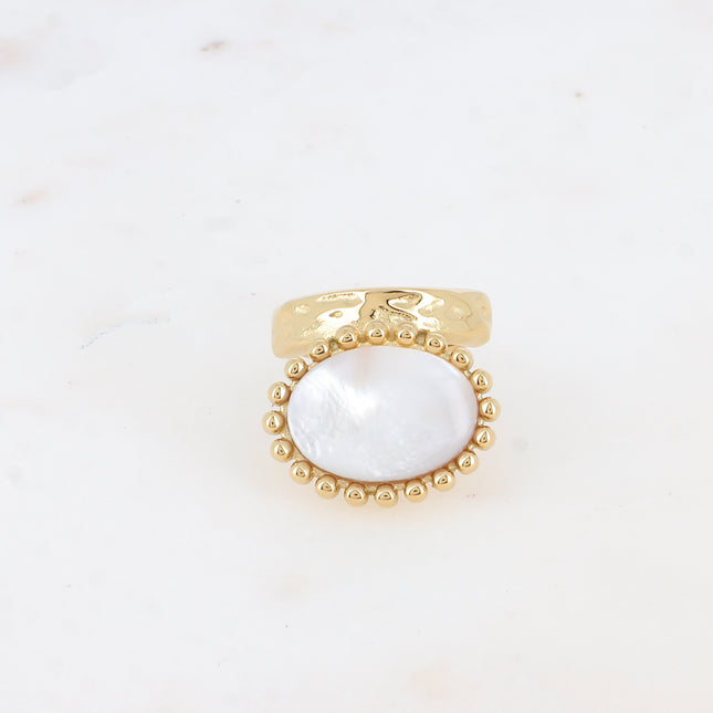 Angeline ring - oval natural stone and beaded border