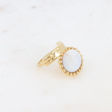 Bague Angeline - pierre naturelle ovale et contour boules