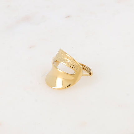 Bague - anneau plat avec partie façonnée petits points