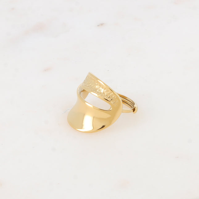 Bague - anneau plat avec partie façonnée petits points