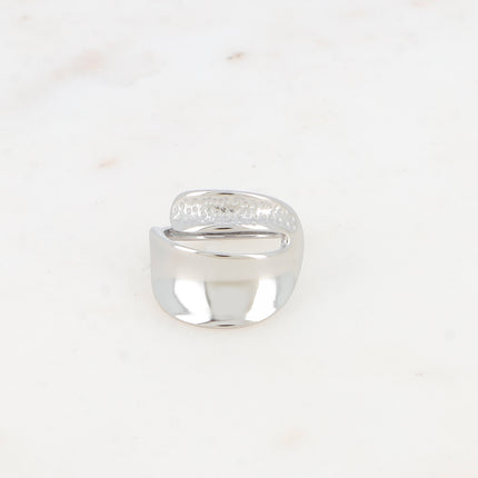 Bague - anneau plat avec partie façonnée petits points