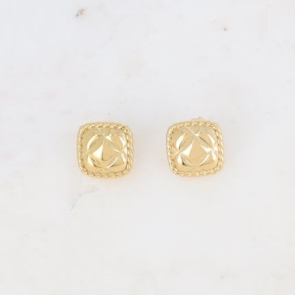Stud earrings - square piece with quilted and twisted effect