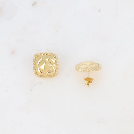 Stud earrings - square piece with quilted and twisted effect