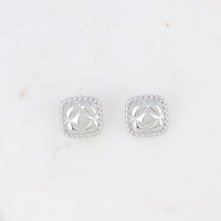 Stud earrings - square piece with quilted and twisted effect