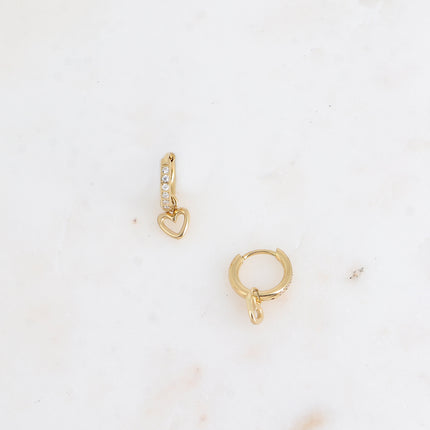 Mini créoles - anneau avec oxydes de zirconium et pendentif coeur ajouré