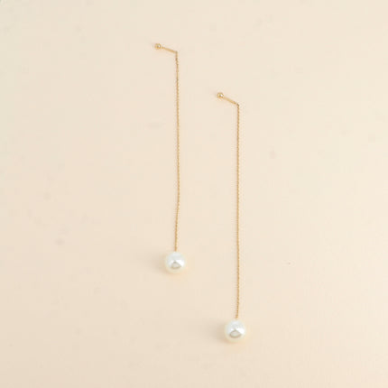 Drop earrings - chain and white resin bead, screw clasp