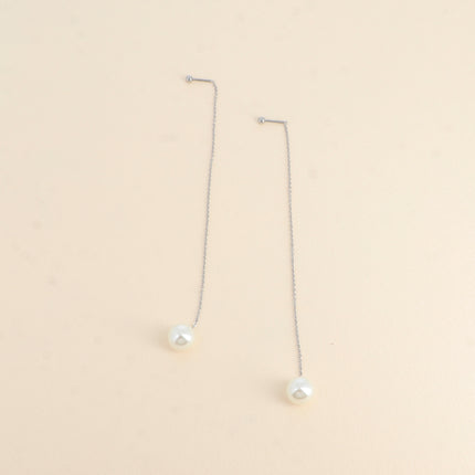 Drop earrings - chain and white resin bead, screw clasp