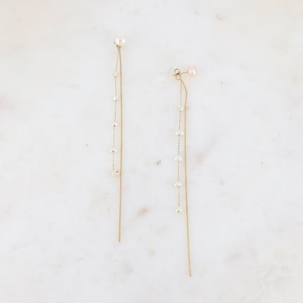 Dangle earrings - 2 chains and freshwater pearls