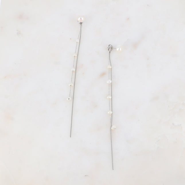 Boucles pendantes - 2 chaînes et perles d'eau douce