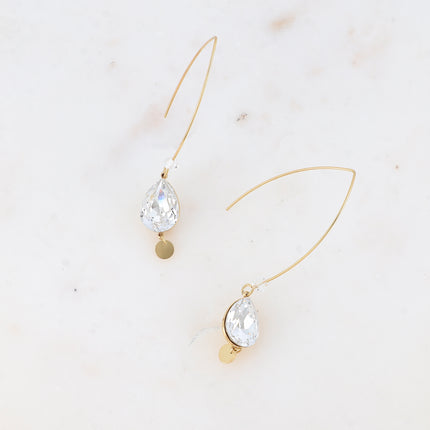 Boucles pendantes - long crochet orné de cristaux de Swarovski® goutte 10x14mm et toupie