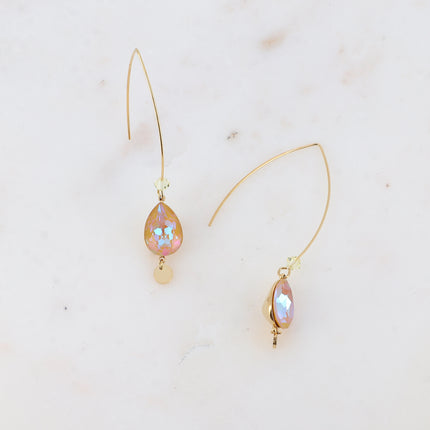 Boucles pendantes - long crochet orné de cristaux de Swarovski® goutte 10x14mm et toupie