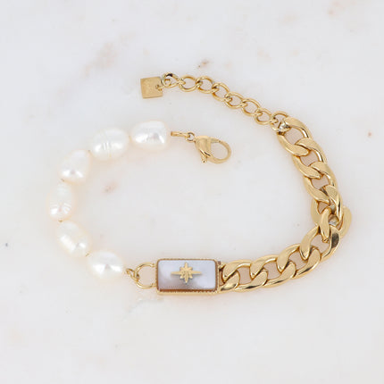 Alicianne beaded bracelet - North Star on stone and freshwater pearls