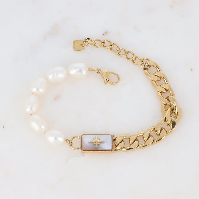 Bracelet Alicianne perle - étoile du nord sur pierre et perles d'eau douce