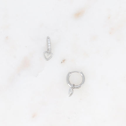 Mini créoles - anneau avec oxydes de zirconium et pendentif coeur ajouré