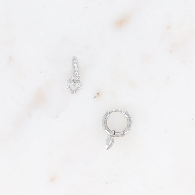 Mini créoles - anneau avec oxydes de zirconium et pendentif coeur ajouré