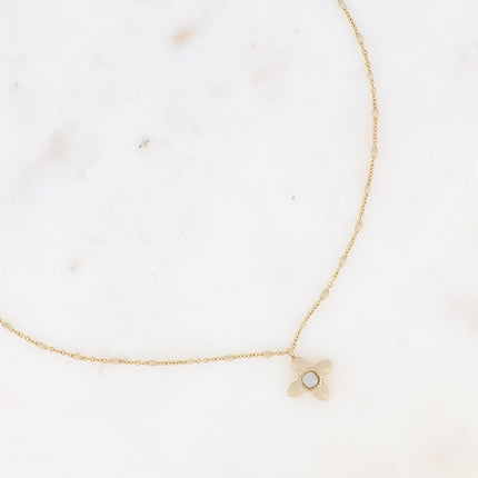 Collier - trèfle en émail et pierre naturelle carrée