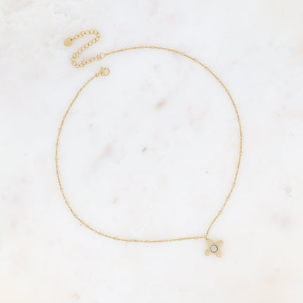 Collier - trèfle en émail et pierre naturelle carrée