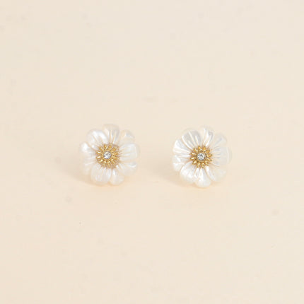 Stud earrings - natural stone flower with zirconium oxide
